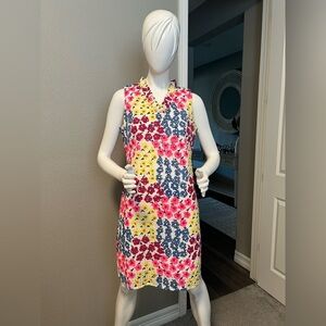 TALBOTS VINTAGE FLORAL RUFFLE-NECK SHIFT DRESS Size 12P